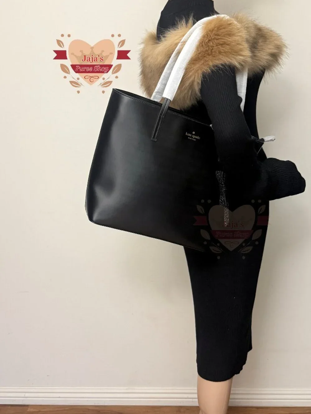 🖤Kate Spade Black Cow Leather Tote Bag with Bow Charm🖤